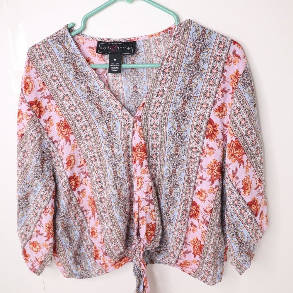 Women's Polly& Esther Tie Front Blouse Size M